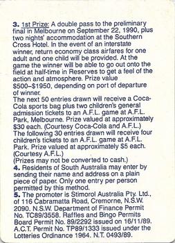 1990 AFL Scanlens Stimorol #155 Competition Card Back